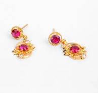 Simulated Ruby Gold Earring