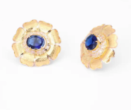 Simulated Sapphire Frosting Gold Earrings