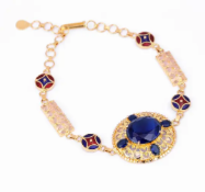 Mina Detailed Simulated Sapphire Gold Bracelet