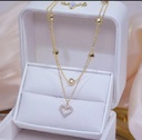 Korean Double Layer Heart Necklace Shiny Bling Zircon For Women Clavicle Chain Elegant Charm Wedding Pendant Choker Jewelry Gift - Necklace For Girls