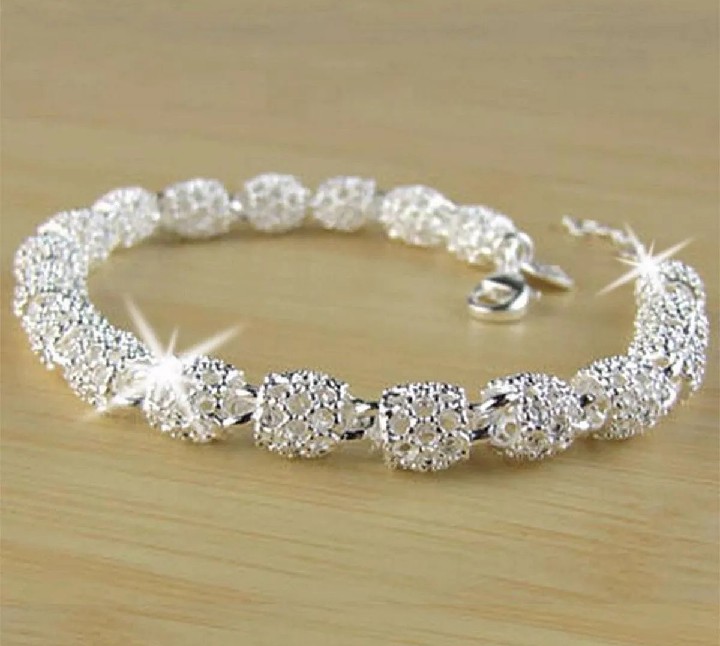 Ladies Bracelet Sliver Plated Chain Women. Luxury Silver Wedding Bangles Fine Jewelry -Bracelets for Women