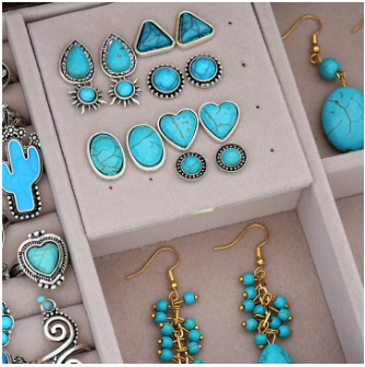 44 Pcs Bohemian Turquoise Jewelry Set For Women Vintage Sunflower Heart Earring Ring Necklace Set Natural Turquoise Jewelry Gift