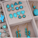 44 Pcs Bohemian Turquoise Jewelry Set For Women Vintage Sunflower Heart Earring Ring Necklace Set Natural Turquoise Jewelry Gift